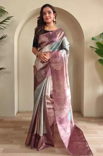 Baby pink art silk  woven saree