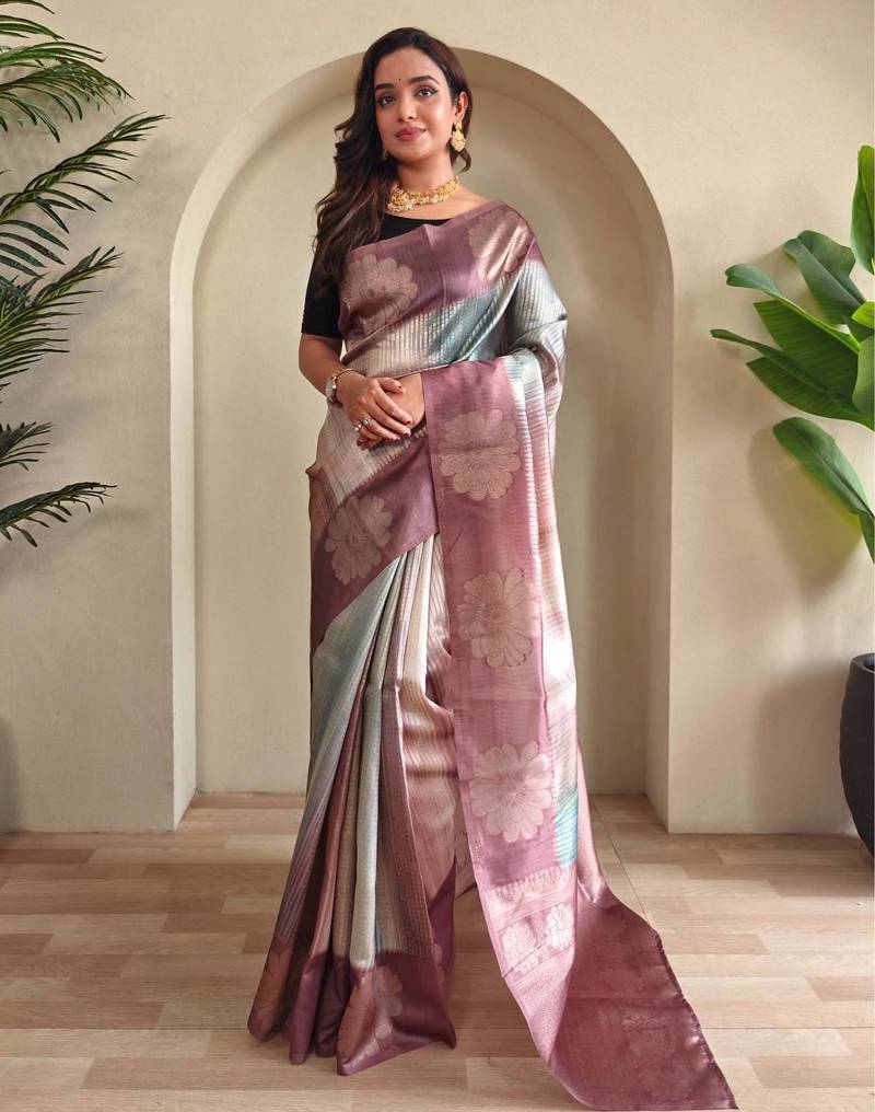 Baby pink art silk  woven saree