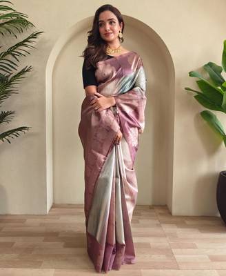 Baby pink art silk  woven saree 2