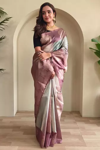 Baby pink art silk  woven saree