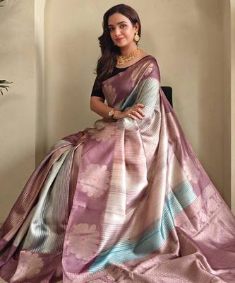 Baby pink art silk  woven saree 4