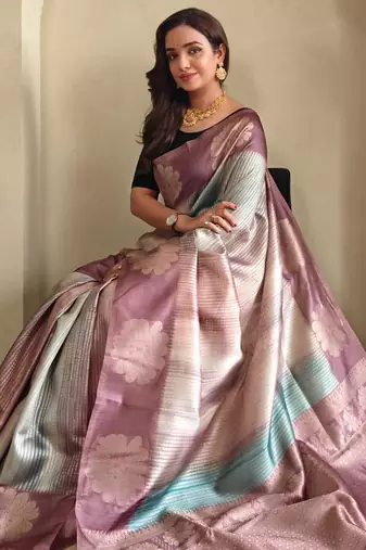 Baby pink art silk  woven saree