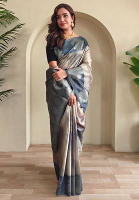 Grey art silk  woven saree 1