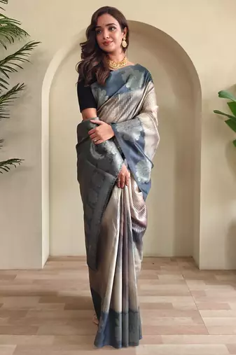 Grey art silk  woven saree