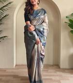 Grey art silk  woven saree