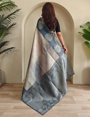 Grey art silk  woven saree 3