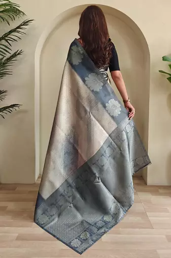 Grey art silk  woven saree