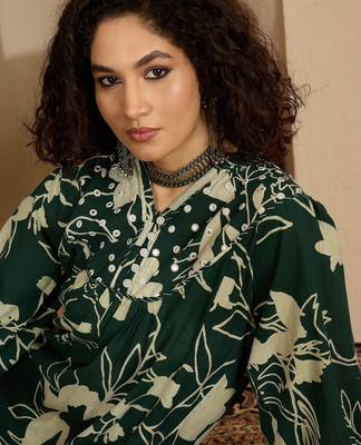 Women green pure cotton printed co-ords 5