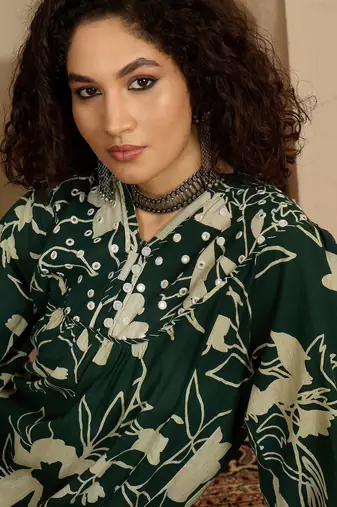 Women green pure cotton printed co-ords