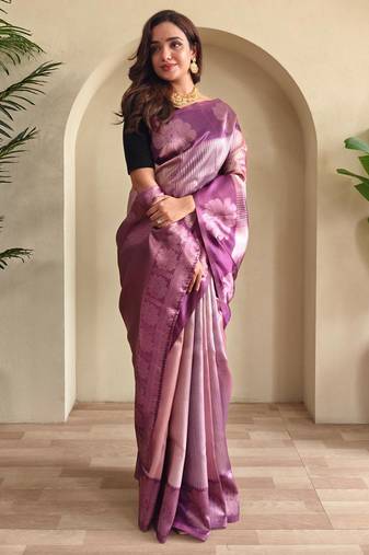 Onion pink art silk  woven saree