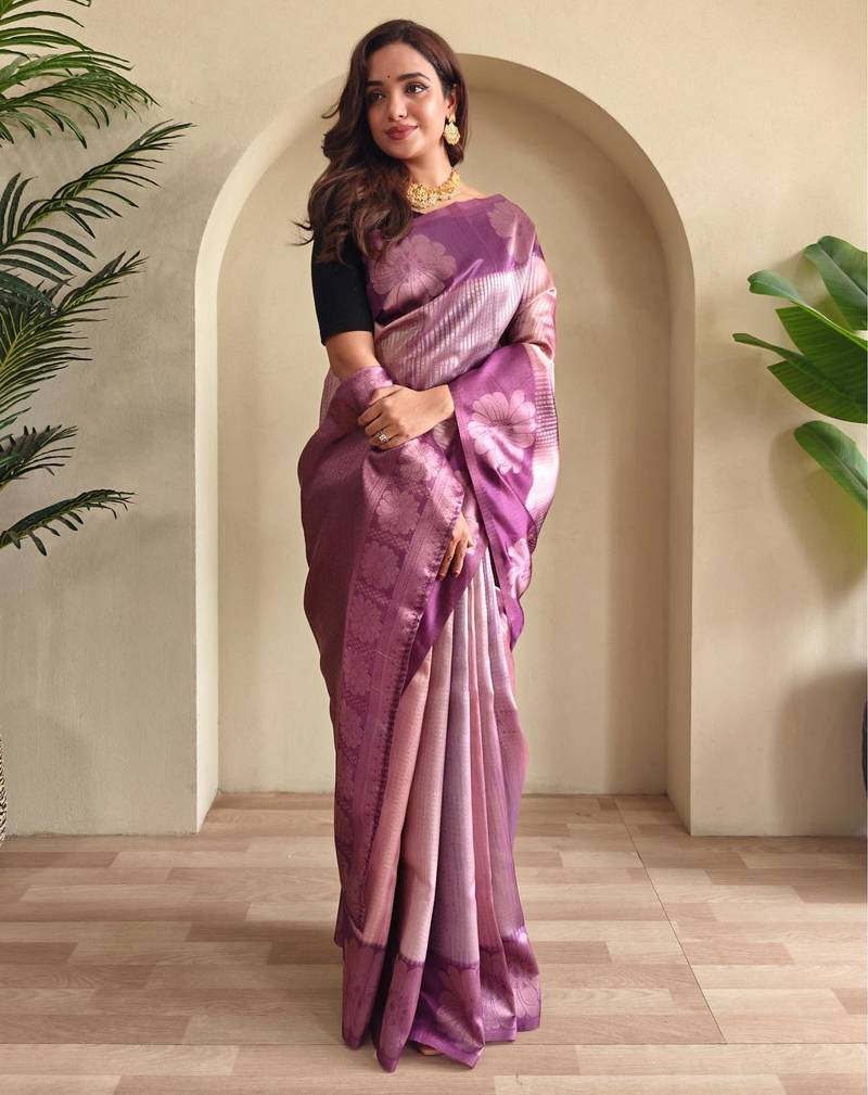 Onion pink art silk  woven saree