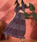 Women printed viscose rayon crop top & skirt co-ord set