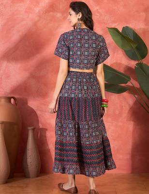 Women printed viscose rayon crop top & skirt co-ord set 2