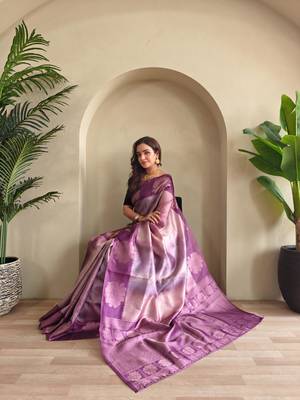 Onion pink art silk  woven saree 4