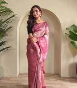 Pink art silk  woven saree