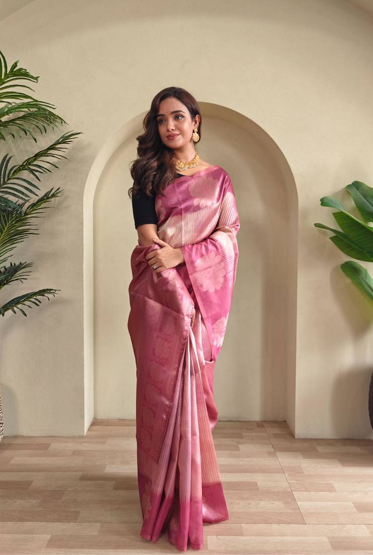 Pink art silk  woven saree