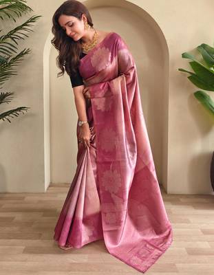 Pink art silk  woven saree 2