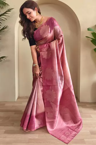 Pink art silk  woven saree