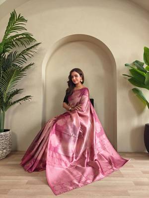 Pink art silk  woven saree 4