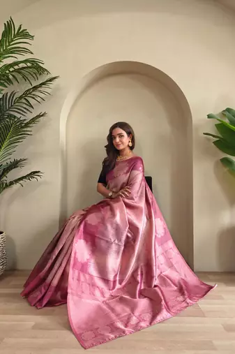 Pink art silk  woven saree