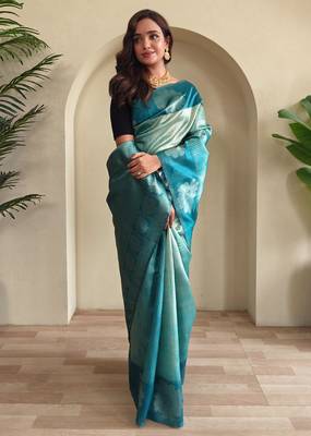 Teal art silk  woven saree 1