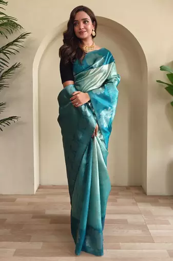Teal art silk  woven saree