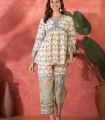 Women white pure cotton printed co-ords