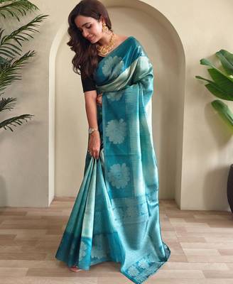 Teal art silk  woven saree 2