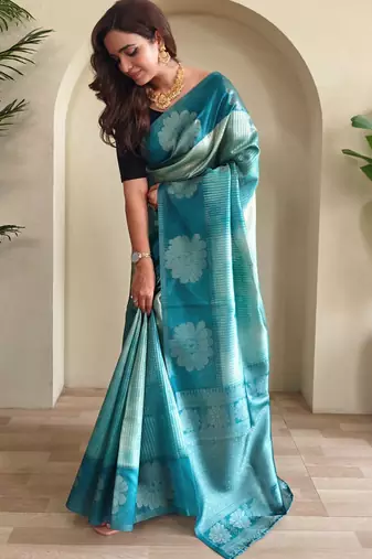 Teal art silk  woven saree