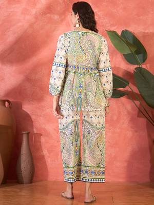 Women white pure cotton printed co-ords 2
