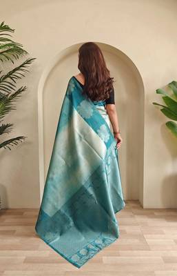Teal art silk  woven saree 3