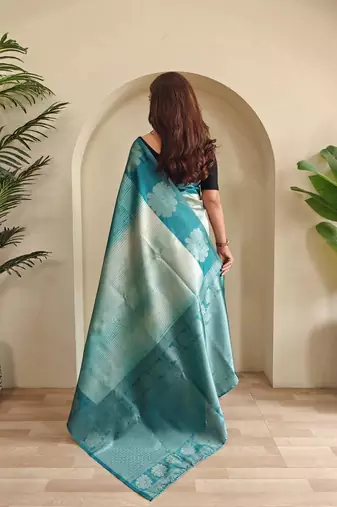 Teal art silk  woven saree