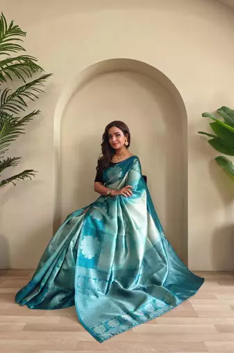 Teal art silk  woven saree
