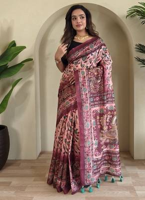 Baby pink art silk  woven saree 1