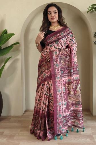 Baby pink art silk  woven saree