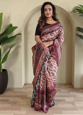 Baby pink art silk  woven saree 2