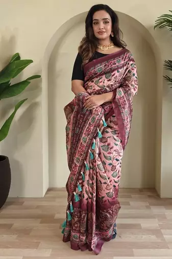 Baby pink art silk  woven saree