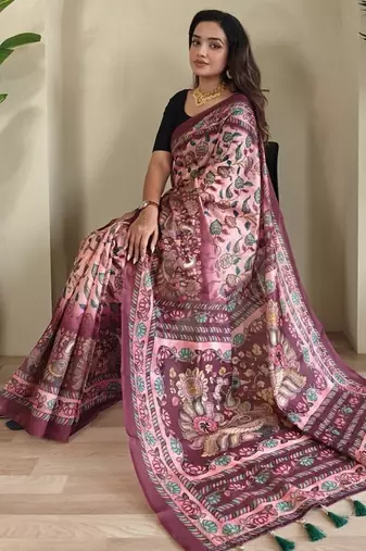 Baby pink art silk  woven saree