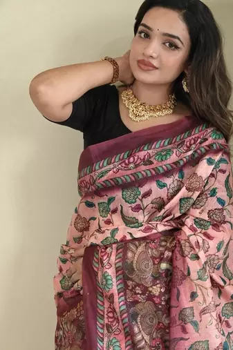 Baby pink art silk  woven saree