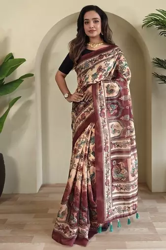 Cream art silk  woven saree