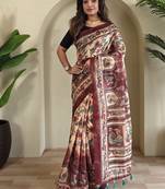 Cream art silk  woven saree