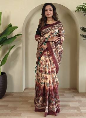 Cream art silk  woven saree 2