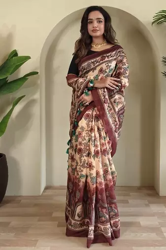 Cream art silk  woven saree