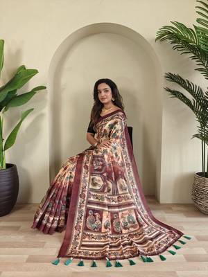 Cream art silk  woven saree 3