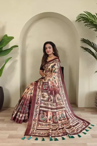 Cream art silk  woven saree