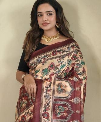 Cream art silk  woven saree 4