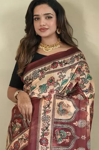 Cream art silk  woven saree