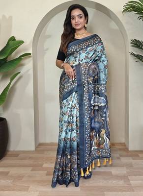 Sky blue art silk  woven saree 1