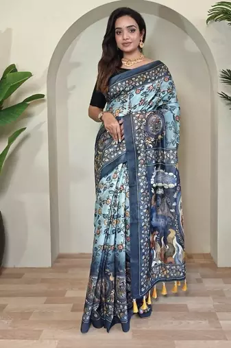 Sky blue art silk  woven saree