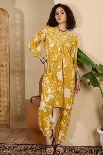 Women yellow pure cotton printed co-ords